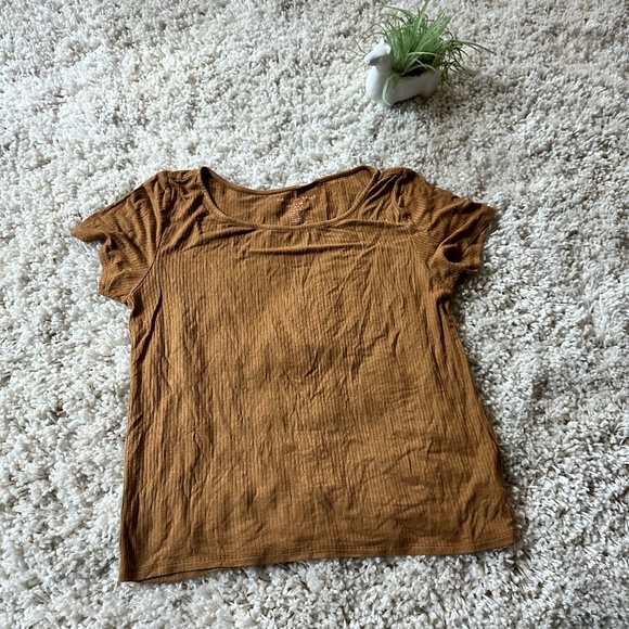 American Eagle Outfitters Tops - American Eagle soft & sexy rib mustard yellow casual hippie crop top tee…